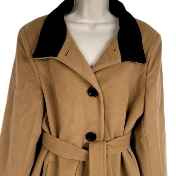 Vintage Cashmere Wool Coat Luxury Classic Two Tone Camel Tan Black Women Size XL - Picture 6 of 16
